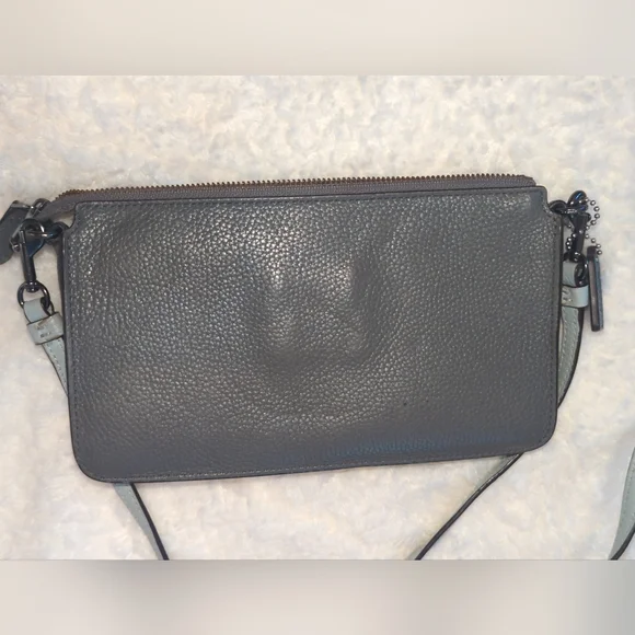 Coach Pebbled Leather Crossbody Bag Removeable Strap Dark Gray Light Gray Accent - Picture 7 of 7